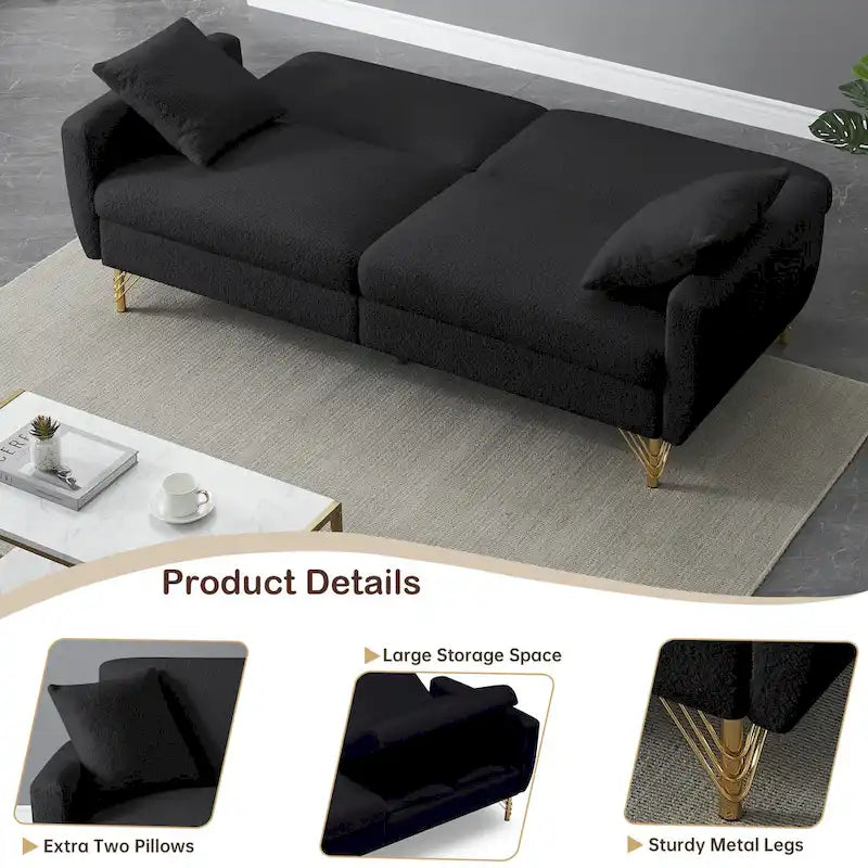 74.41 Inch Teddy Velvet sofa bed with Separate adjustment backrest and Storage Function