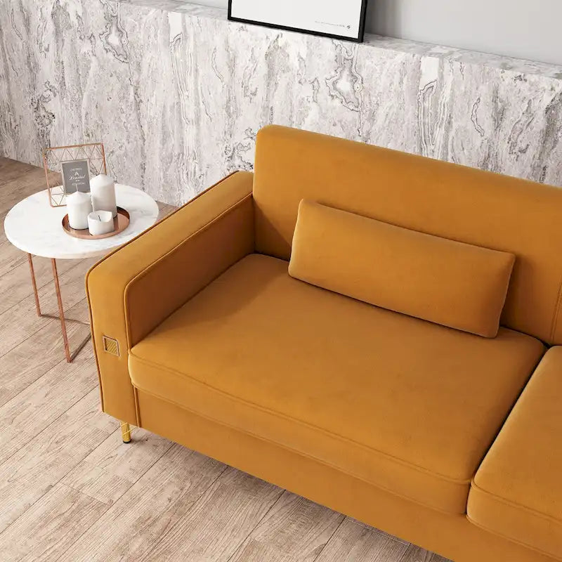 Luxury Velvet Sofa with Gold Accents, 3-Seat Plush Couch for Living Room & Office