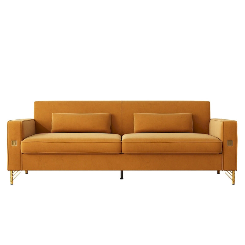 Luxury Velvet Sofa with Gold Accents, 3-Seat Plush Couch for Living Room & Office