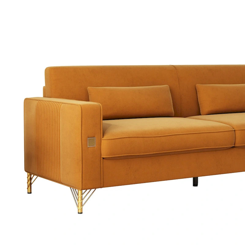 Luxury Velvet Sofa with Gold Accents, 3-Seat Plush Couch for Living Room & Office