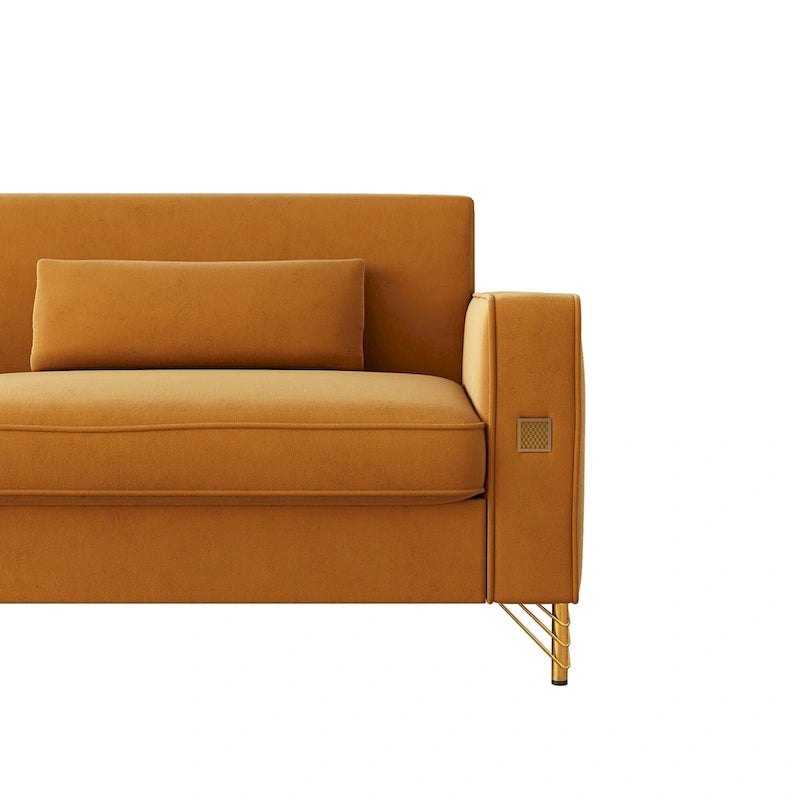 Luxury Velvet Sofa with Gold Accents, 3-Seat Plush Couch for Living Room & Office