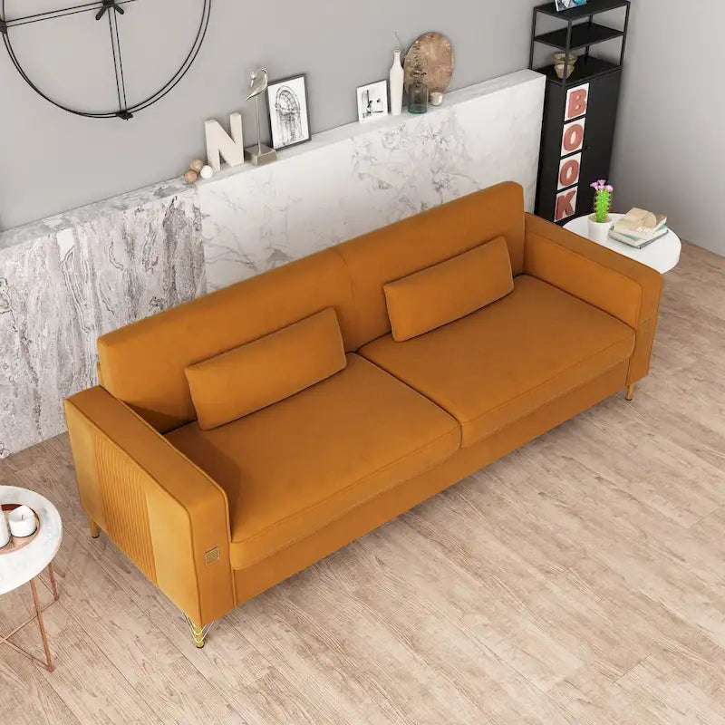 Luxury Velvet Sofa with Gold Accents, 3-Seat Plush Couch for Living Room & Office