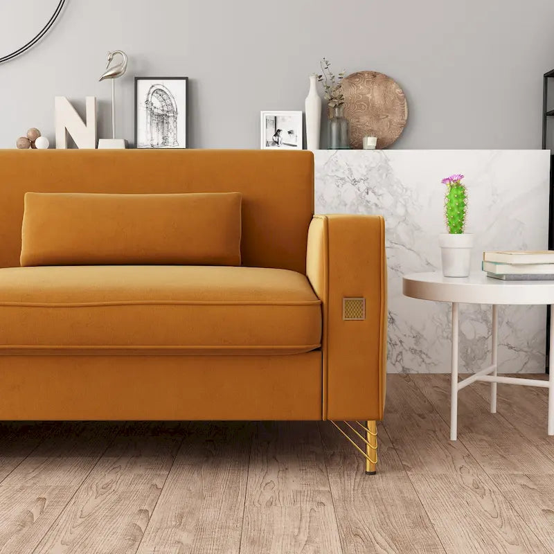 Luxury Velvet Sofa with Gold Accents, 3-Seat Plush Couch for Living Room & Office