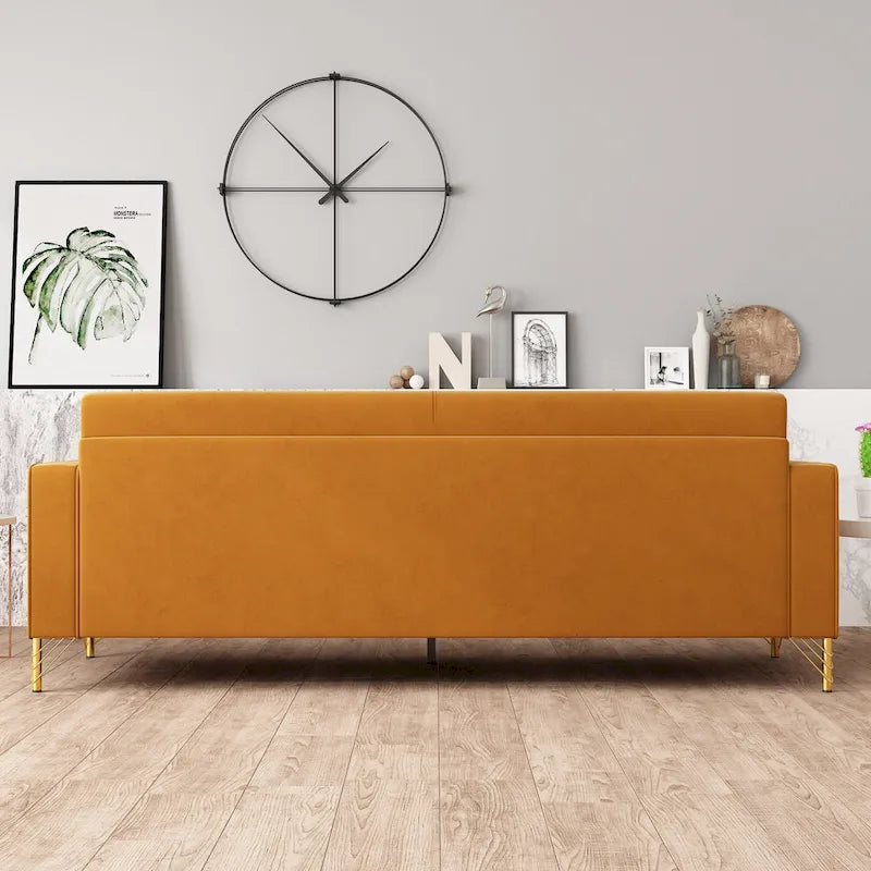 Luxury Velvet Sofa with Gold Accents, 3-Seat Plush Couch for Living Room & Office