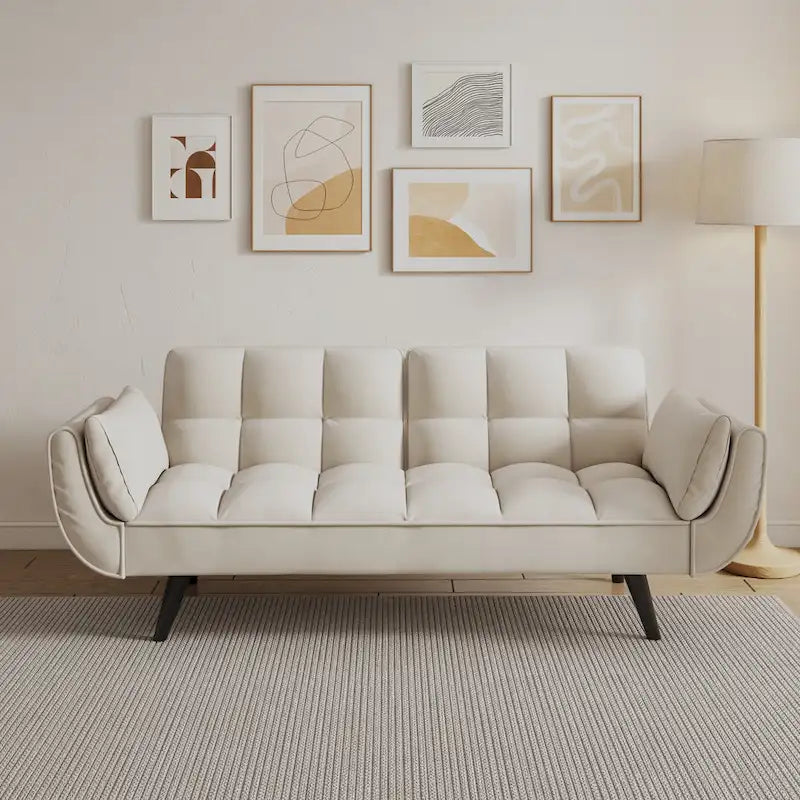 57 Sofa Bed,Polyester Blend Comfy Futon Couch Bed with 2 Square Pillows, Convertible Sleeper Sofa with Adjustable Backrest