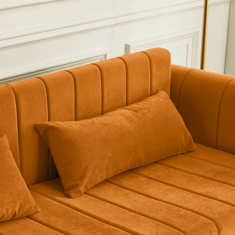 Divano letto estraibile 3 in 1, futon convertibile moderno a 3 posti con braccioli arrotolati decorati con borchie color rame