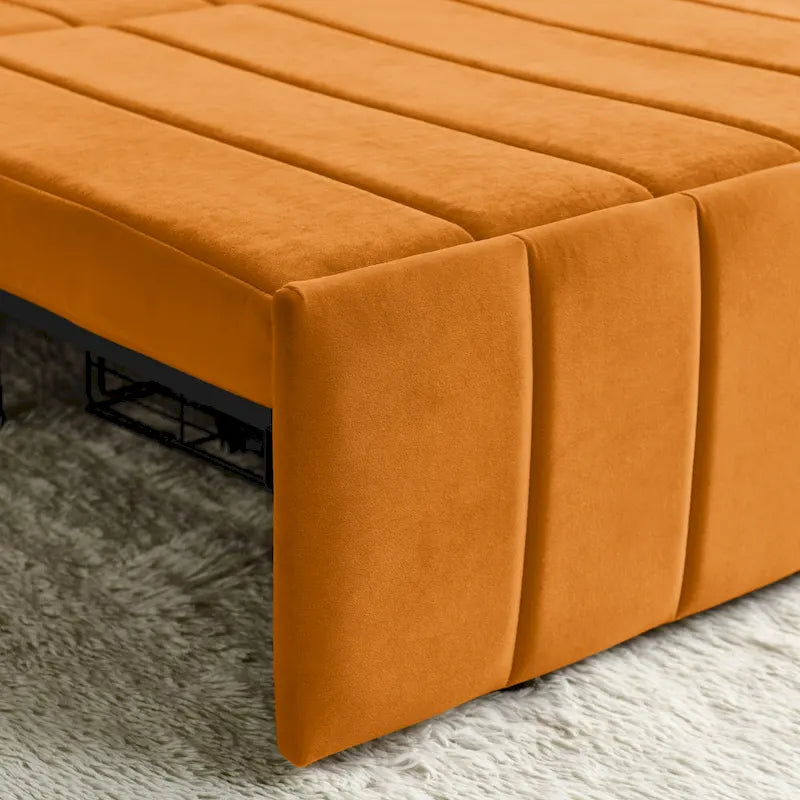 Divano letto estraibile 3 in 1, futon convertibile moderno a 3 posti con braccioli arrotolati decorati con borchie color rame