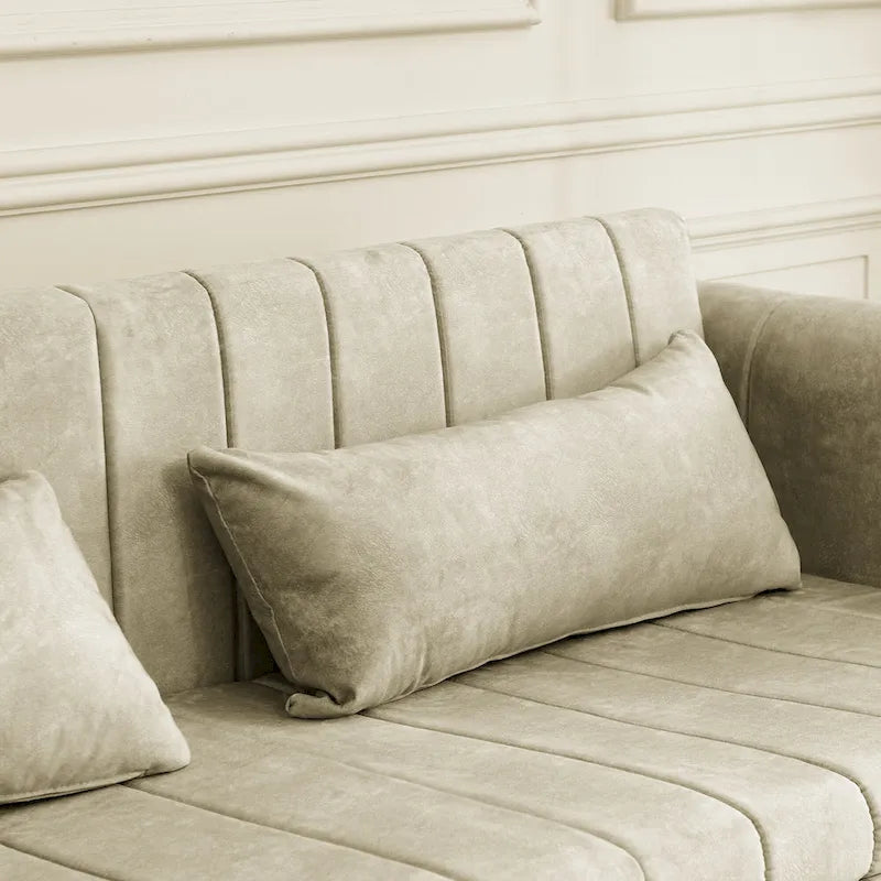 Divano letto estraibile 3 in 1, futon convertibile moderno a 3 posti con braccioli arrotolati decorati con borchie color rame