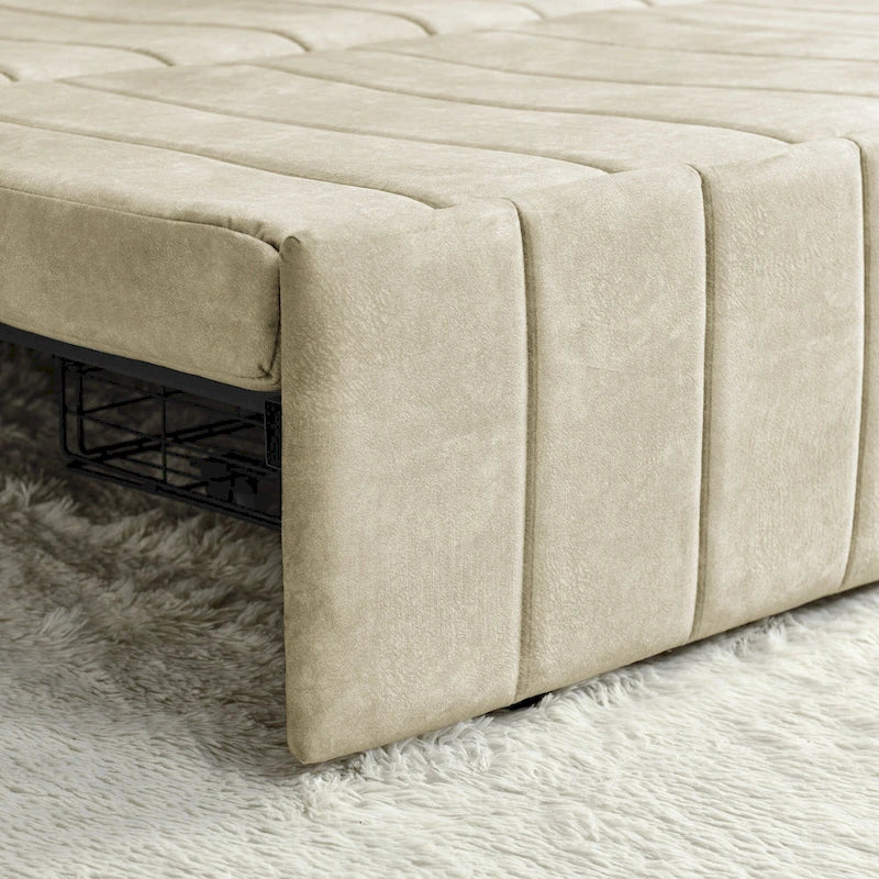 Divano letto estraibile 3 in 1, futon convertibile moderno a 3 posti con braccioli arrotolati decorati con borchie color rame