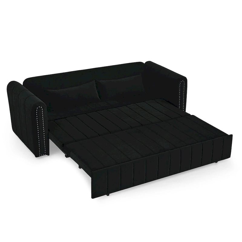Divano letto estraibile 3 in 1, futon convertibile moderno a 3 posti con braccioli arrotolati decorati con borchie color rame