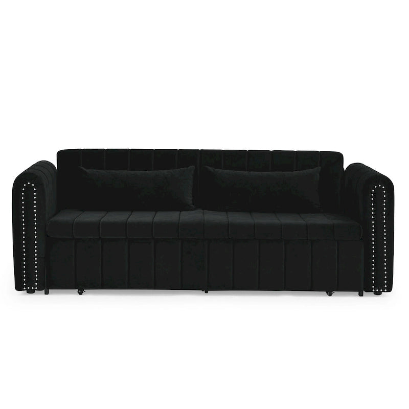 Divano letto estraibile 3 in 1, futon convertibile moderno a 3 posti con braccioli arrotolati decorati con borchie color rame