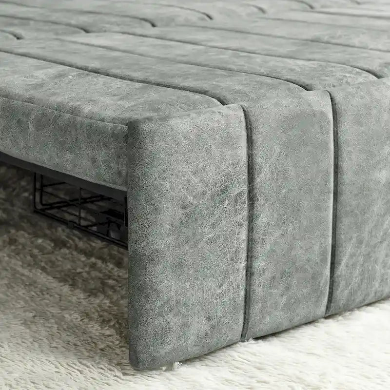 Divano letto estraibile 3 in 1, futon convertibile moderno a 3 posti con braccioli arrotolati decorati con borchie color rame