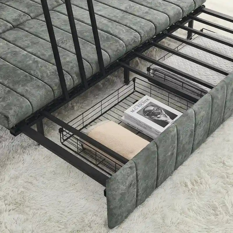 Divano letto estraibile 3 in 1, futon convertibile moderno a 3 posti con braccioli arrotolati decorati con borchie color rame