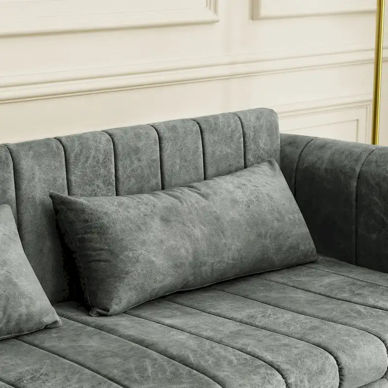 Divano letto estraibile 3 in 1, futon convertibile moderno a 3 posti con braccioli arrotolati decorati con borchie color rame