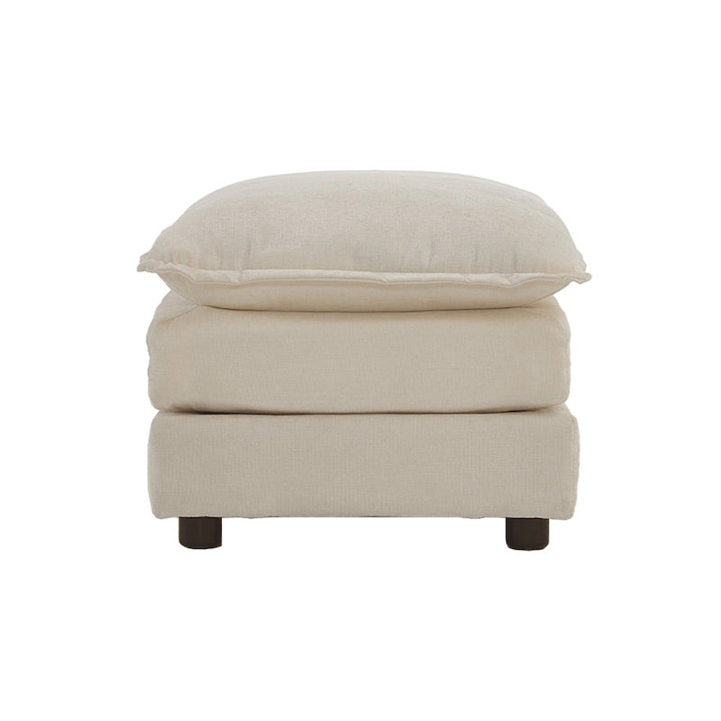 Beige Chenille Single Sofa with Ottoman and Double Cushion Seat