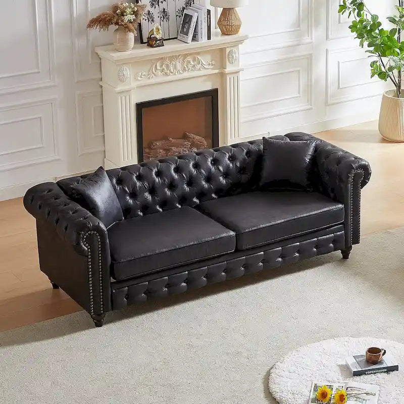 Chesterfield 85.5 3-zitsbank van technische stof met kussens