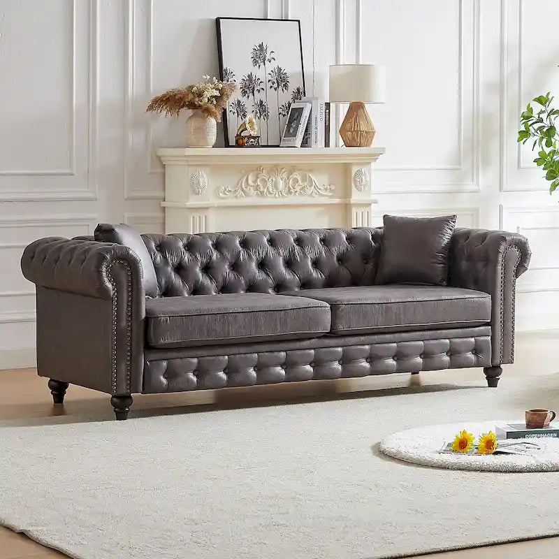 Chesterfield 85.5 3-zitsbank van technische stof met kussens