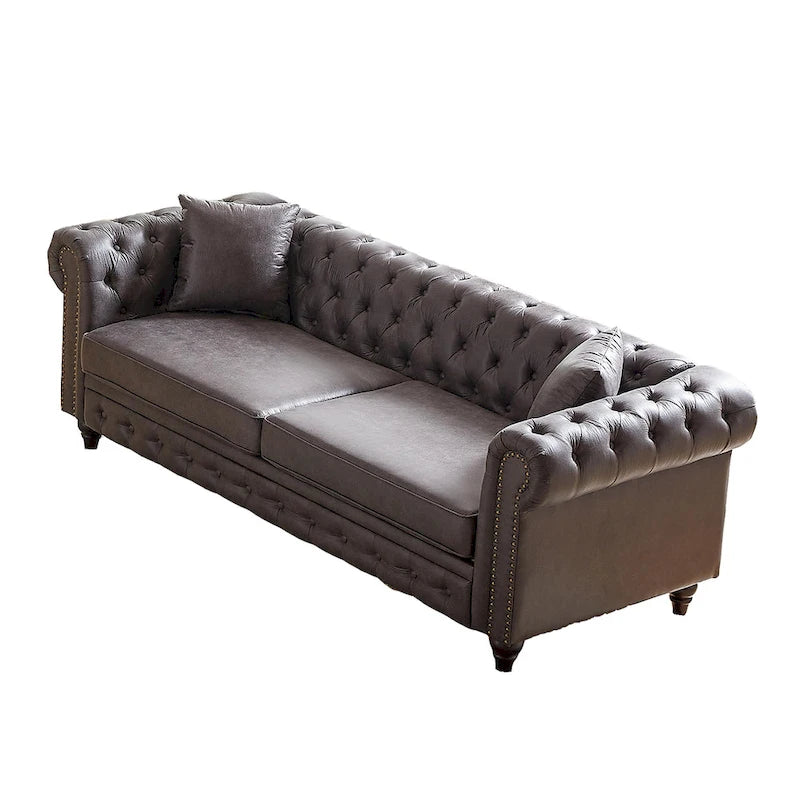 Divano a 3 posti Chesterfield 85.5 in tessuto tecnico con cuscini
