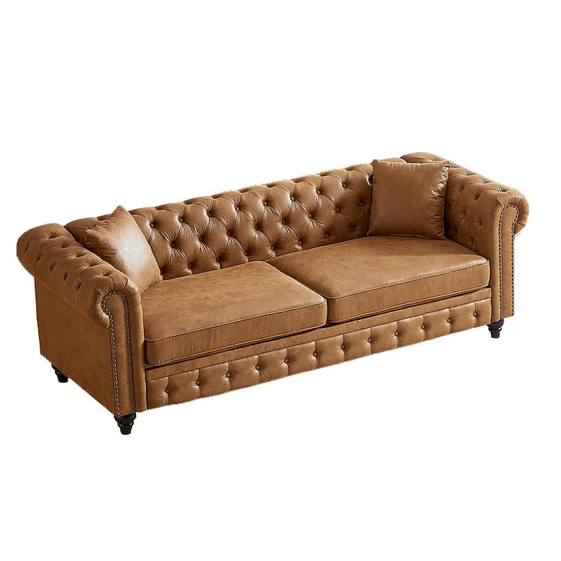 Divano a 3 posti Chesterfield 85.5 in tessuto tecnico con cuscini