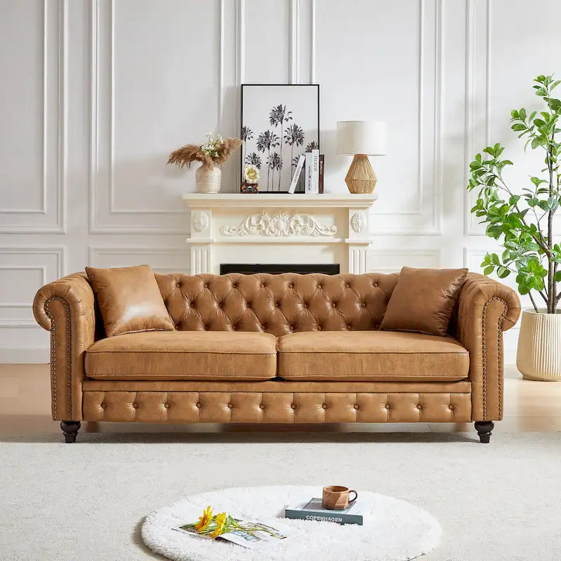 Divano a 3 posti Chesterfield 85.5 in tessuto tecnico con cuscini