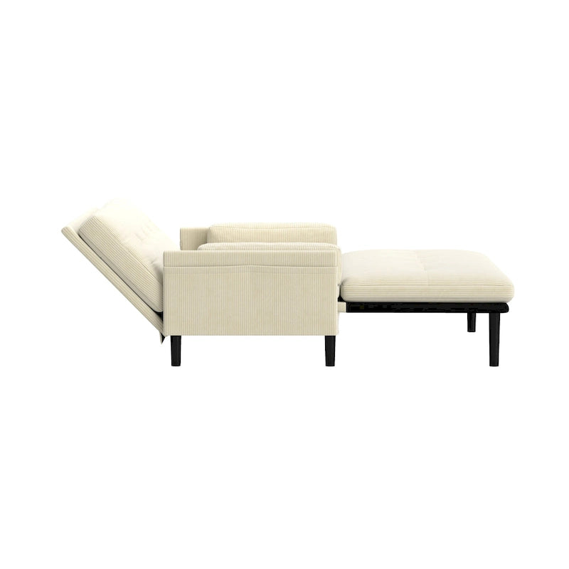 Divanetto multiuso in velluto a coste color avorio 55.11, sedia a sdraio convertibile, letto
