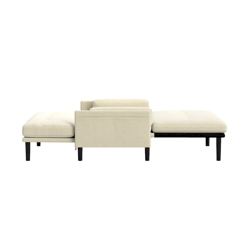 Divanetto multiuso in velluto a coste color avorio 55.11, sedia a sdraio convertibile, letto
