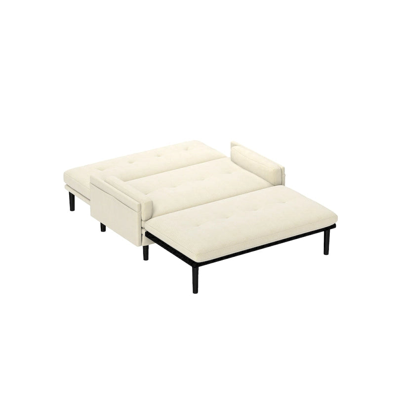 Divanetto multiuso in velluto a coste color avorio 55.11, sedia a sdraio convertibile, letto