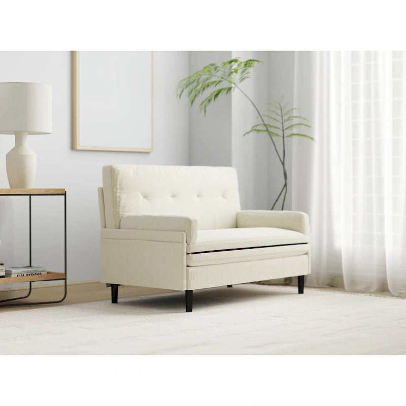 Divanetto multiuso in velluto a coste color avorio 55.11, sedia a sdraio convertibile, letto