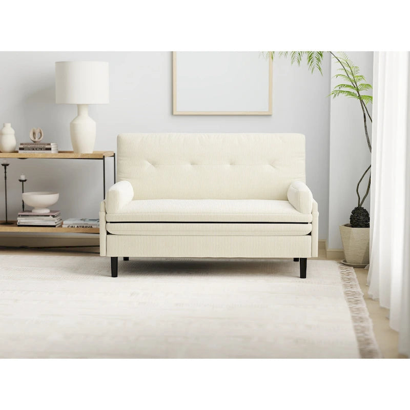 Divanetto multiuso in velluto a coste color avorio 55.11, sedia a sdraio convertibile, letto