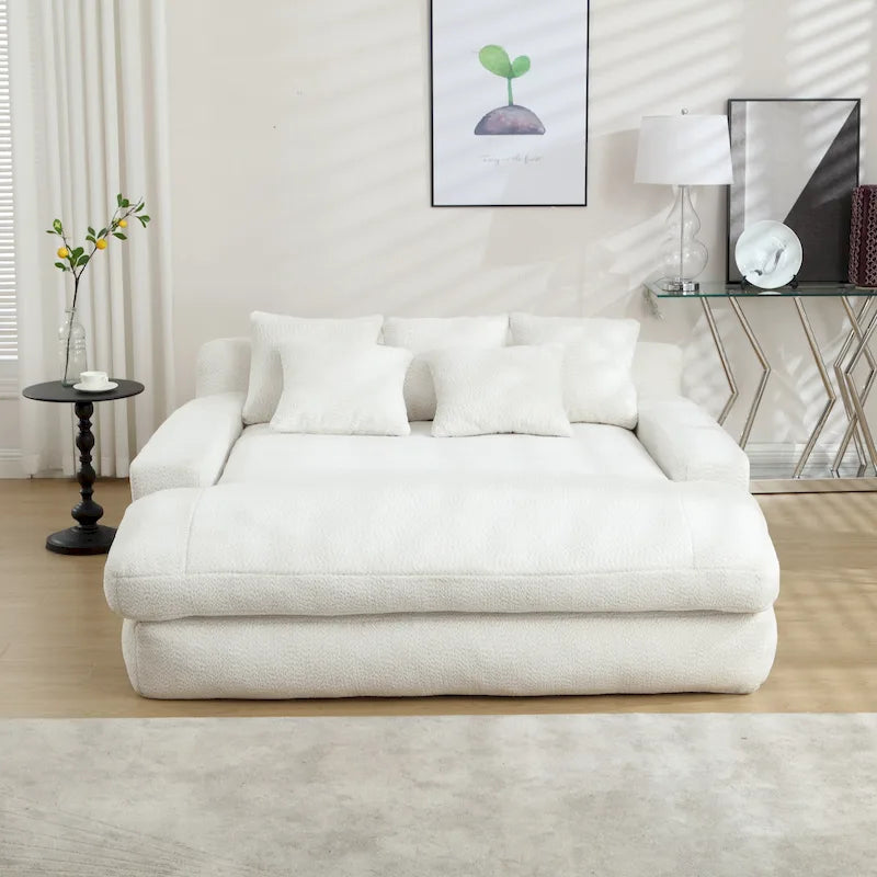 Chenille 2-zits relaxbank met 5 rugkussens