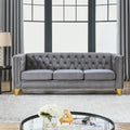 Gray 80.5 Velvet Tufted 3-Seater Sofa with Nailhead Decoration