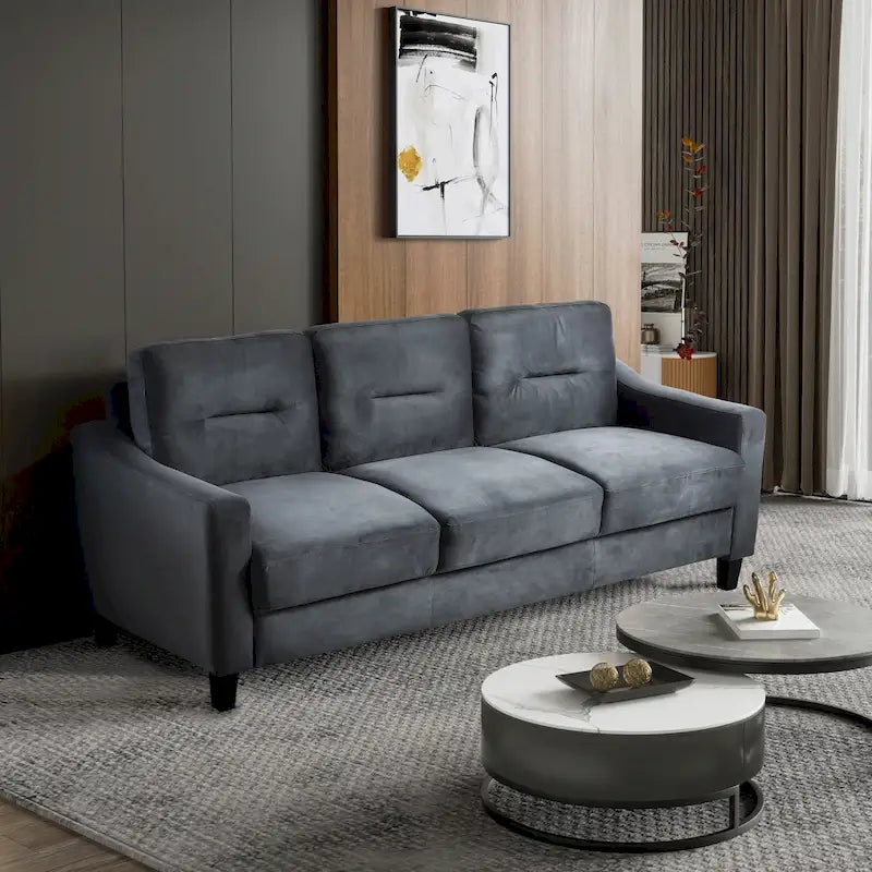 Black 76.7 Velvet 3-seater Sofa with Hardwood Frame and High-Density Foam