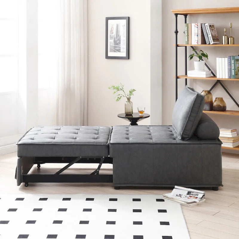 39 Faux Leather Single Ottoman Pull-Out Sofa Bed with Adjustable Backrest