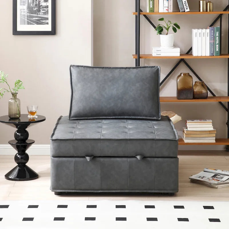 39 Faux Leather Single Ottoman Pull-Out Sofa Bed with Adjustable Backrest