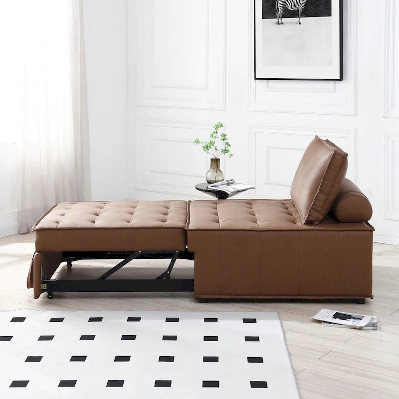 39 Faux Leather Single Ottoman Pull-Out Sofa Bed with Adjustable Backrest