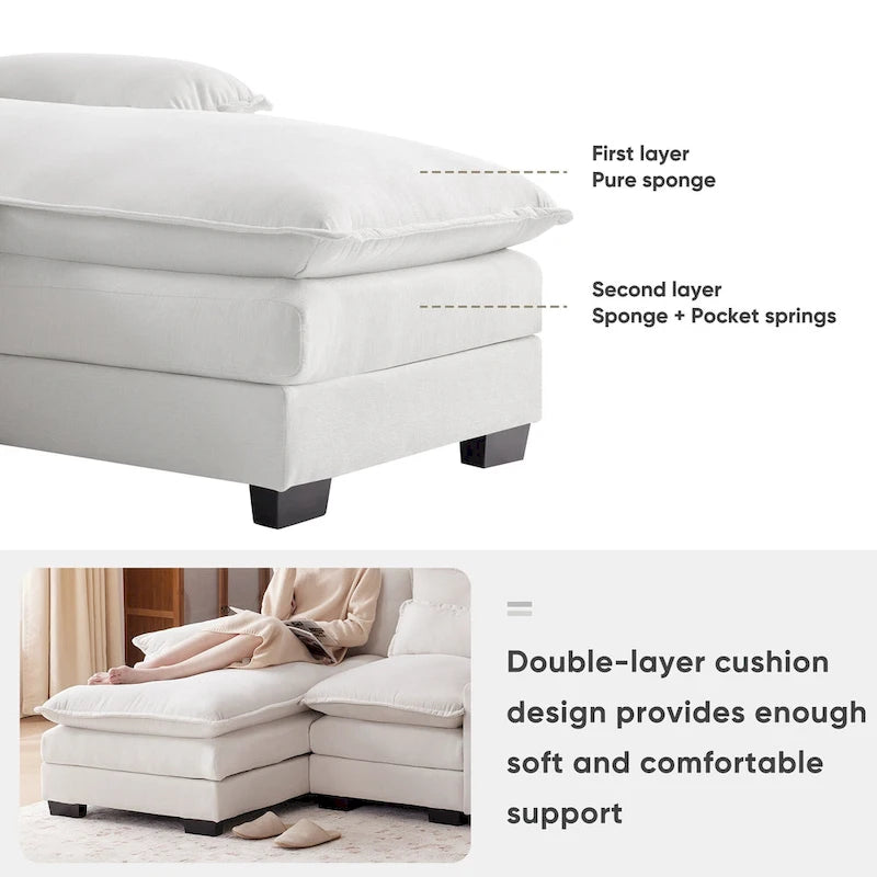 Divano a U moderno 123*55 con console, portabicchieri e porte USB, imbottito, set divano letto con chaise longue