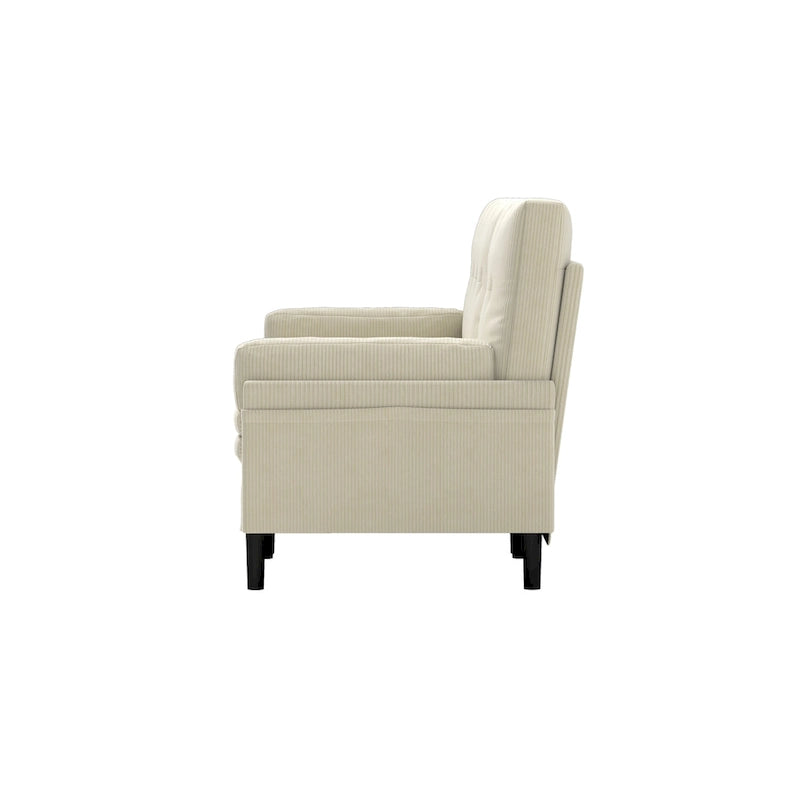 Divano singolo multifunzione in velluto a coste color avorio 30.32, poltrona lounge convertibile, letto