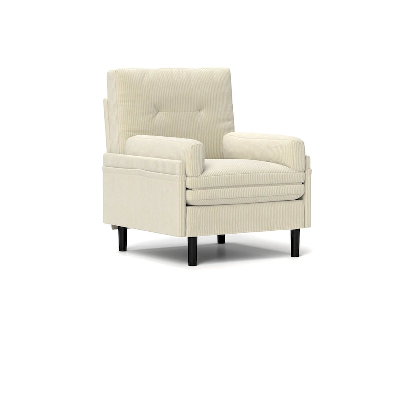 Divano singolo multifunzione in velluto a coste color avorio 30.32, poltrona lounge convertibile, letto