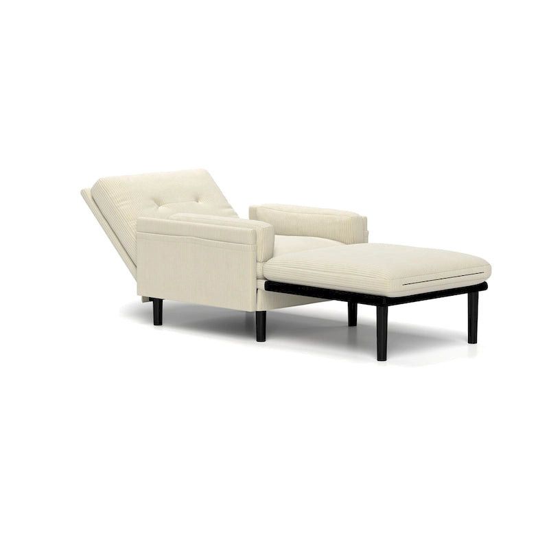 Divano singolo multifunzione in velluto a coste color avorio 30.32, poltrona lounge convertibile, letto