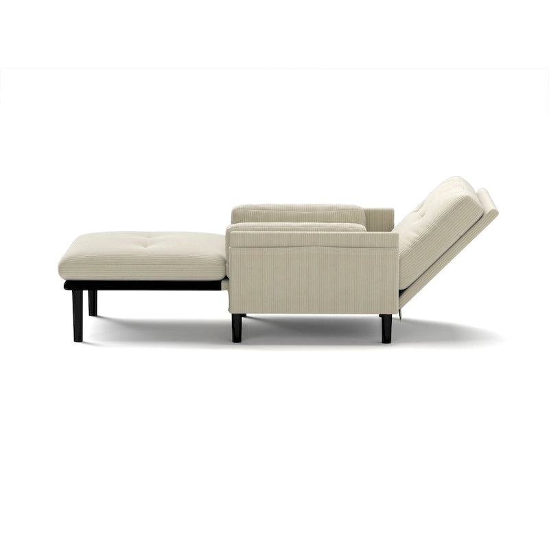 Divano singolo multifunzione in velluto a coste color avorio 30.32, poltrona lounge convertibile, letto