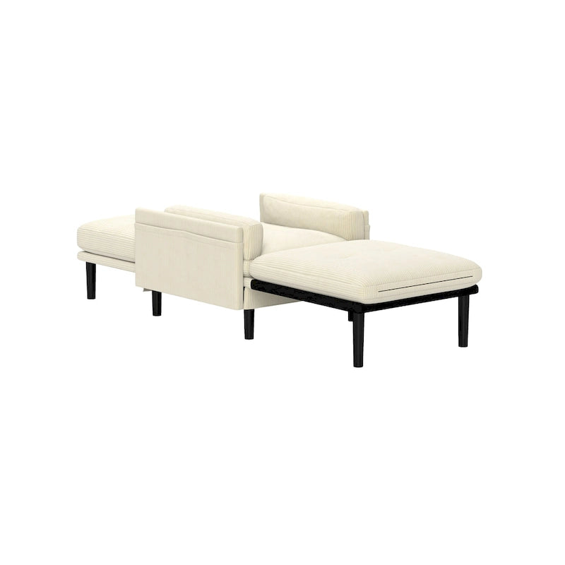 Divano singolo multifunzione in velluto a coste color avorio 30.32, poltrona lounge convertibile, letto