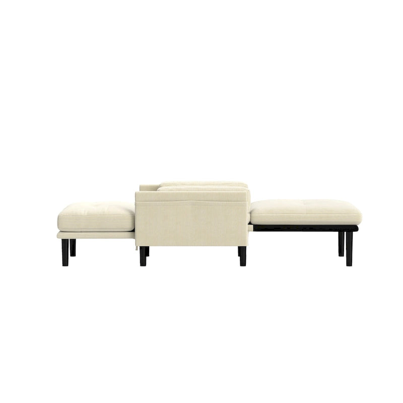Divano singolo multifunzione in velluto a coste color avorio 30.32, poltrona lounge convertibile, letto