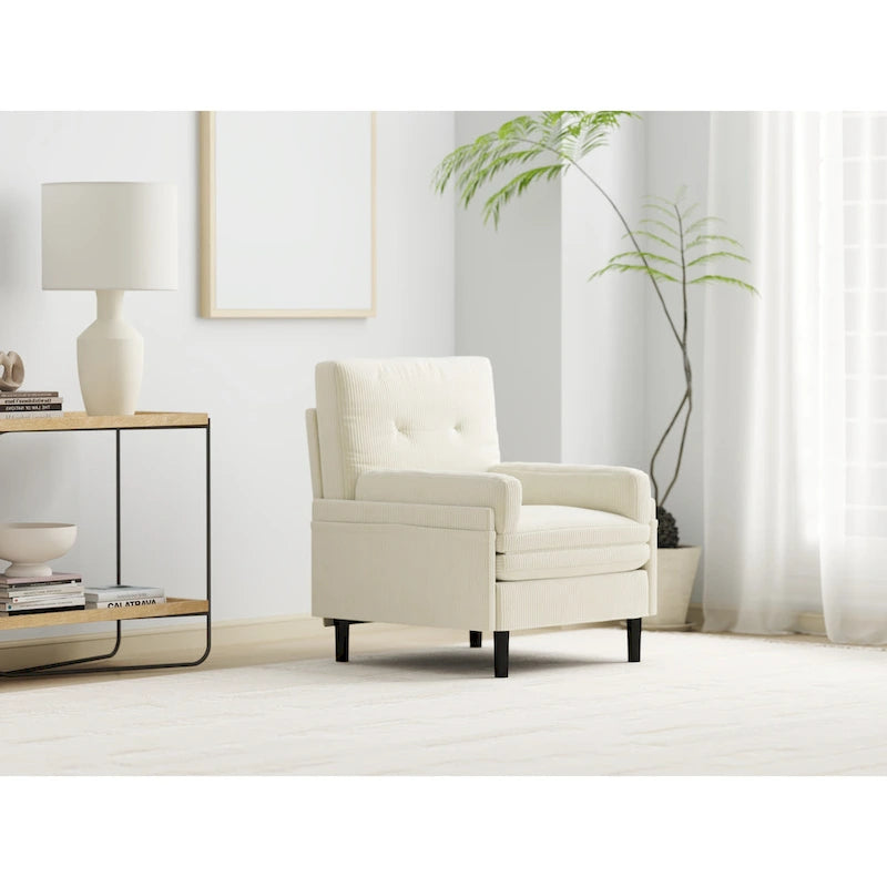 Divano singolo multifunzione in velluto a coste color avorio 30.32, poltrona lounge convertibile, letto