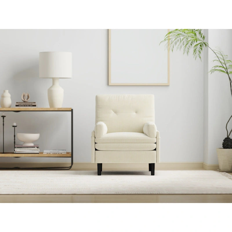 Divano singolo multifunzione in velluto a coste color avorio 30.32, poltrona lounge convertibile, letto