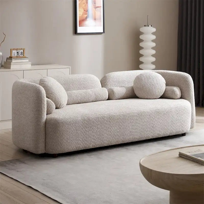 Moderne comfortabele fluwelen bank voor 3 personen met poten