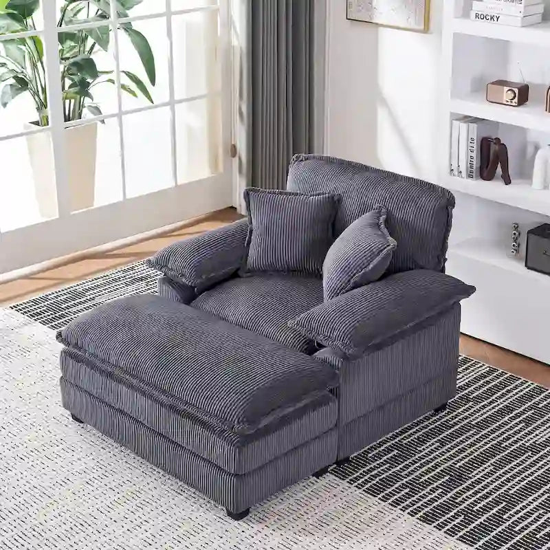 56.9 W Oversized Chair with Ottoman, Reading Chair for Bedroom, Lazy Sofa Bed, Modern Over Sized Single Recliner Couch