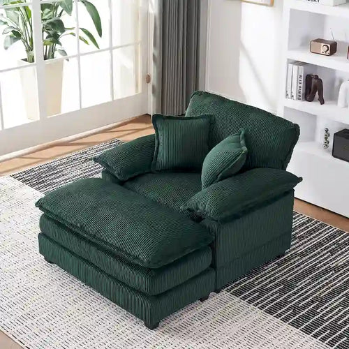 Extra grote stoel van 56.9 W met voetenbank, leesstoel voor de slaapkamer, relaxslaapbank, moderne extra grote eenpersoonsligbank