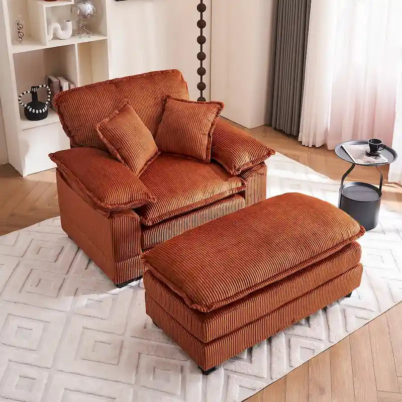 56.9 W Oversized Chair with Ottoman, Reading Chair for Bedroom, Lazy Sofa Bed, Modern Over Sized Single Recliner Couch