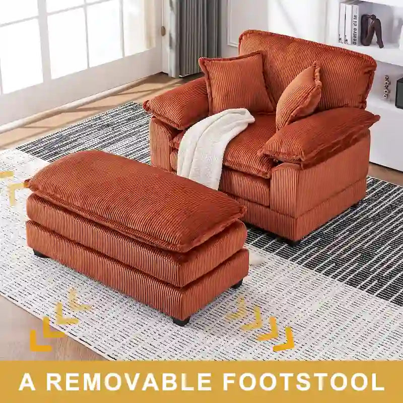 56.9 W Oversized Chair with Ottoman, Reading Chair for Bedroom, Lazy Sofa Bed, Modern Over Sized Single Recliner Couch