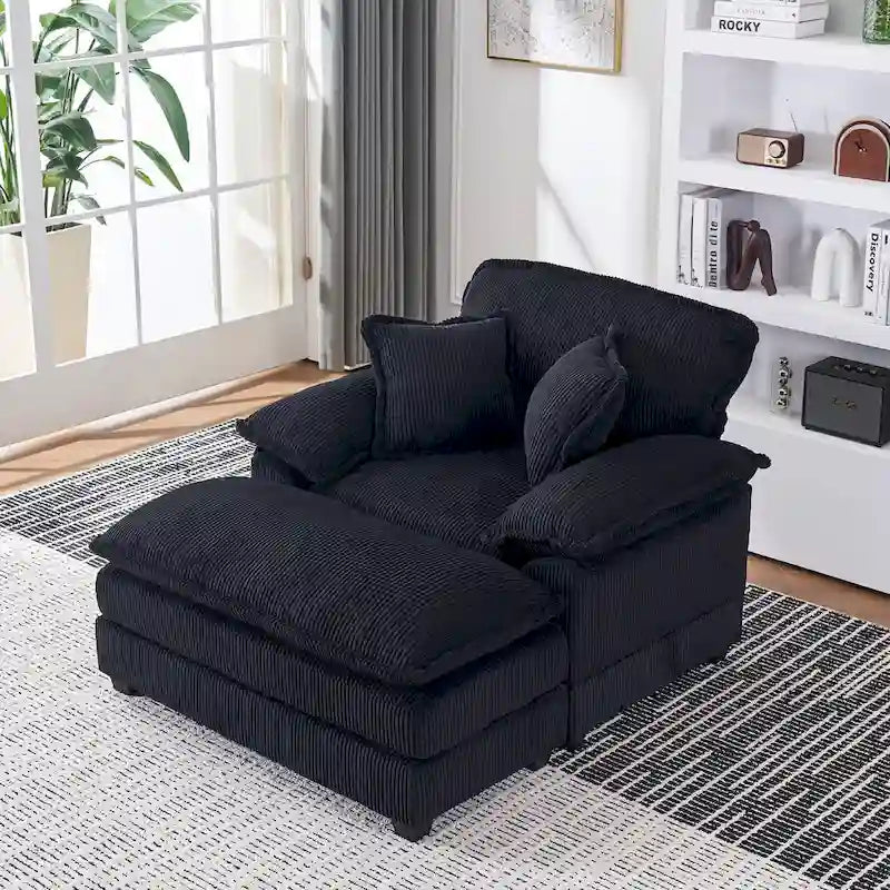 56.9 W Oversized Chair with Ottoman, Reading Chair for Bedroom, Lazy Sofa Bed, Modern Over Sized Single Recliner Couch